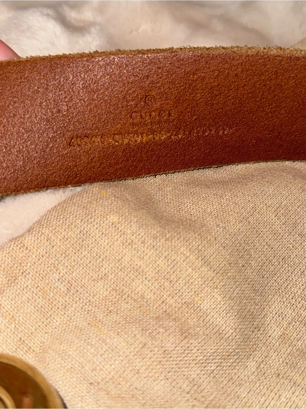 Gucci Tan Leather Belt with Gold Double G Buckle - Picture 2 of 3